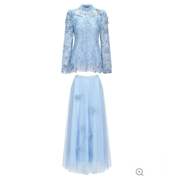 Embroidered Light Blue Lace Maxi Dress | Long Sleeve Formal | New with Tags - Picture 10 of 11